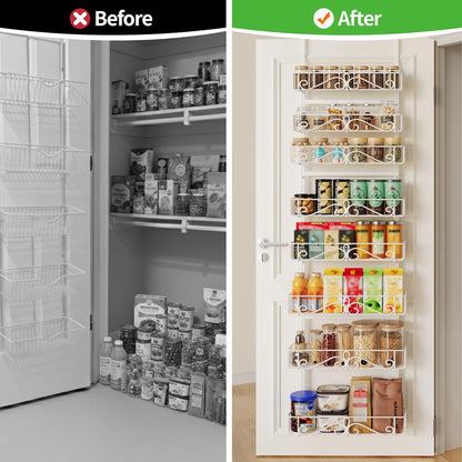 6-Tier Over the Door Pantry Organizer, Pantry Organization And Storage, Hanging Storage Organizer Spice Rack Metal Shelving for Home & Kitchen, Office Laundry Room Bathroom Black