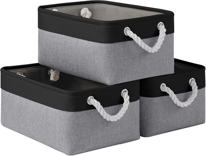 Large Storage Baskets- 15.7x11.8x8.26 inch Storage Bins for Shelves and Closet Organizing, Foldable Fabric Bin for Home Organization Clothes and Laundry (3-Pack, White&Khaki)
