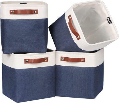 Univivi 4PC Small Fabric Storage Bins,15x6x5 inch Long Narrow Storage Baskets with PU Handles for Closet,Cabinet,Countertop Organizing Small Items (Gray,15x6x5 inch)