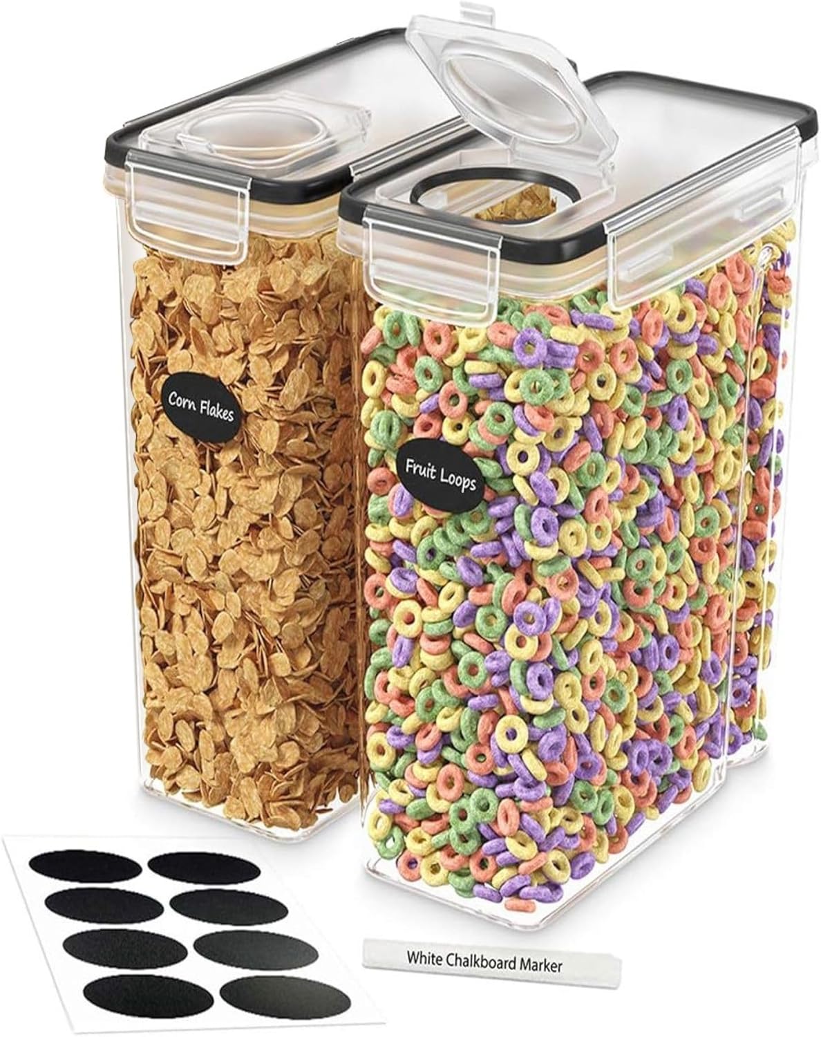 DWËLLZA KITCHEN Cereal Containers Storage 4L Set of 4 Airtight Food Storage Containers with Lids Cereal Dispenser Countertop Pantry Organization Canister for Rice Flour & Sugar 1 Marker 8 Labels