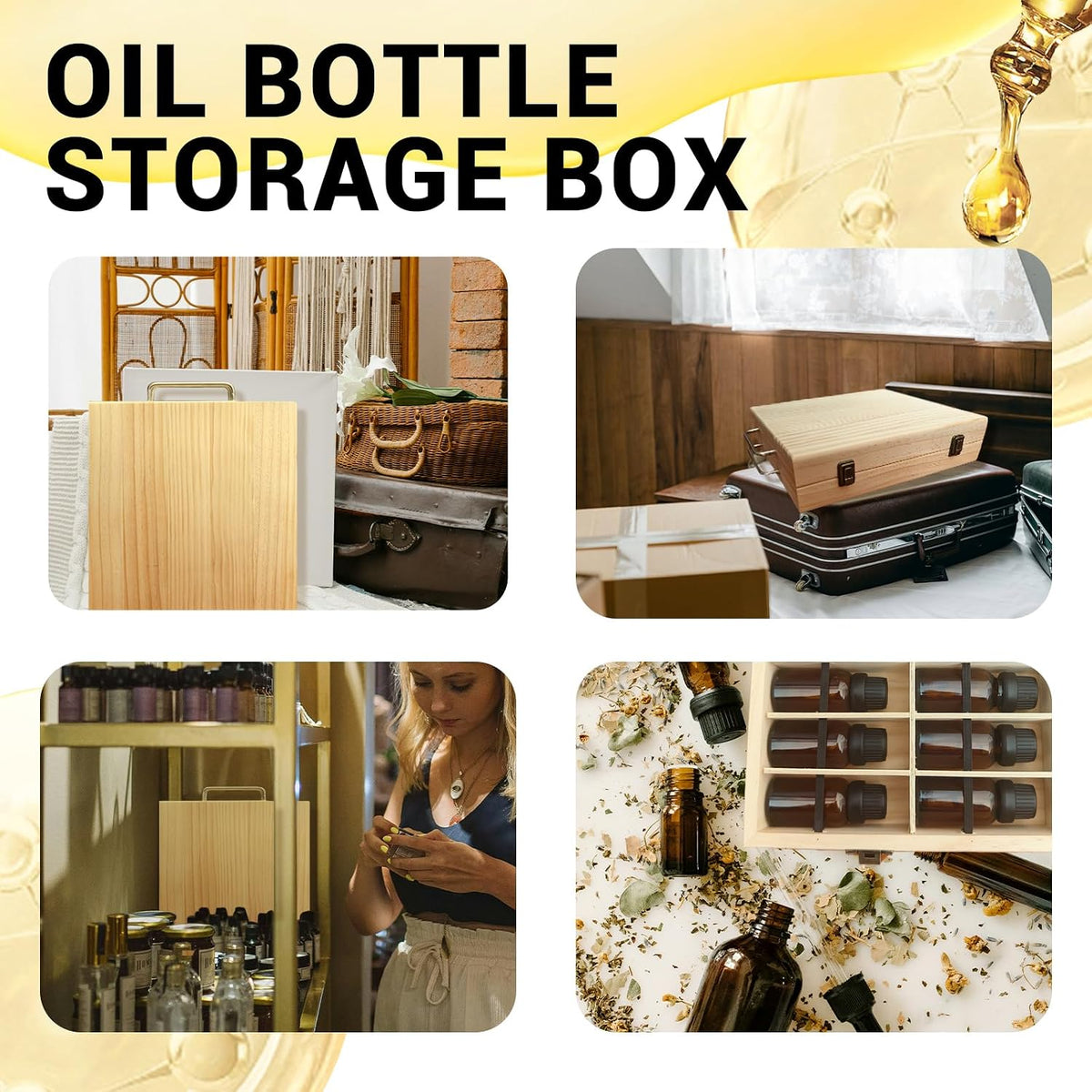 Pure Vie Essential Oil Bamboo Storage Box Travel Display Presentation, Holds 26 Bottles for 5, 10, 15ml - Aromatherapy Organizer Nail Polish Fragrance Container - Keep Your Oils Safe & Space Saver