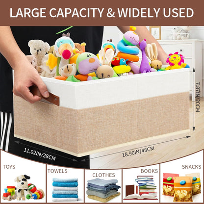 Large Capacity Storage Bins Closet Organizer for Shelves, Fabric Closet Storage Baskets Boxes with Leather Handles for Organizing Clothes, Sheets, Jeans, Toys, Books (Grey)