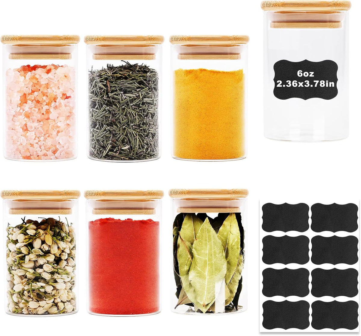 SHOWIN Glass Food Storage Jars Square 37oz, 4 Pack Glass Jars With Bamboo Lids, Kitchen Storage Containers For Spice, Candy, Cookie, Storage For Pantry Organizers