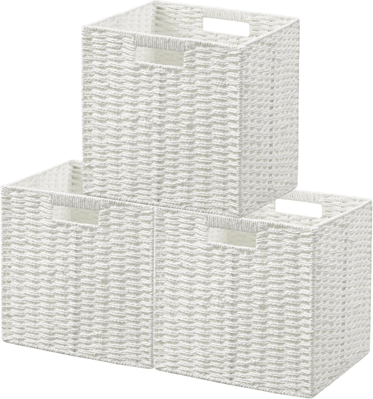 UBBCARE Wicker Basket, 13.4L×8.3H×7.1W inch Woven Paper Rope Storage Baskets for shelves, Foldable Rectangular Storage Baskets with Handle, Storage Basket for Organizing, Black