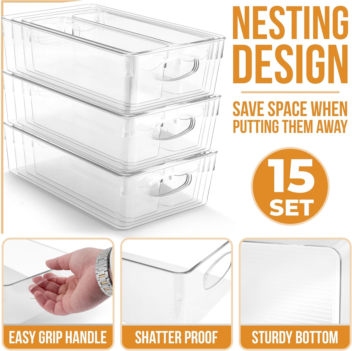 Sorbus Small Clear Plastic Storage Bins for Organizing, Clear Organizer Bins with Handles, Plastic Storage Bins for Closet, Pantry, Fridge, Medicine Cabinet Organizer, Shelves, Freezer, Drawer