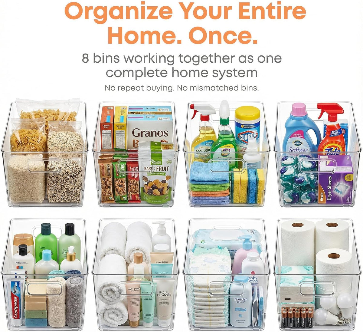 MOONEDGE Set of 4 Clear Plastic Organizer Bins, 2 Large & 2 Small Storage Bins for Pantry, Nestable Space-Saving Containers for Cabinets, Under-Sink, Bathroom, Kitchen & Freezer Organization