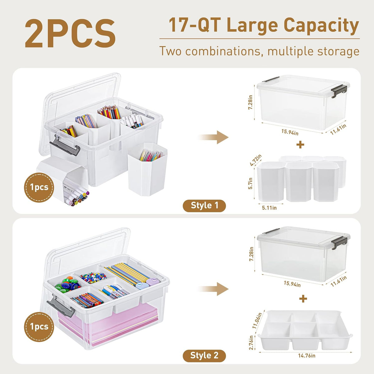 Citylife 17 QT Plastic Storage Box with Removable Tray Craft Organizers and Storage Clear Storage Container for Organizing Bead, Tool, Sewing, Playdoh