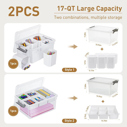 Citylife 17 QT Plastic Storage Box with Removable Tray Craft Organizers and Storage Clear Storage Container for Organizing Bead, Tool, Sewing, Playdoh