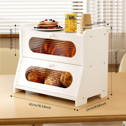 Bread Box,Extra Large 2-Tier Bamboo Bread Box for Kitchen Countertop,Bread Storage Container with Magnetic Acrylic Door for Homemade Bread,Under Cabinet,Pantry Organizer(Natural)