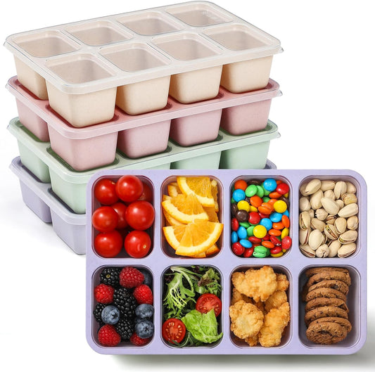 2 Pack Snackle Box Container with Lids, Dishwasher Safe 8 Compartment Divided Snack Serving Tray Platterbox, Protable No-Scatter Snacklebox Snack Container for Adult, Kids, Family, Travel, Party, Work