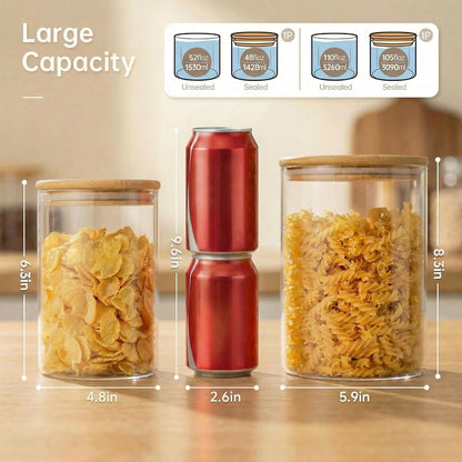 32oz - Glass Jars with Bamboo Lids, Glass Pantry Storage Containers with Airtight Lids, Round Air Tigh Food Storage Canisters for Cereal, Pasta, Flour, Sugar, Rice, Best for Kitchen Organizer