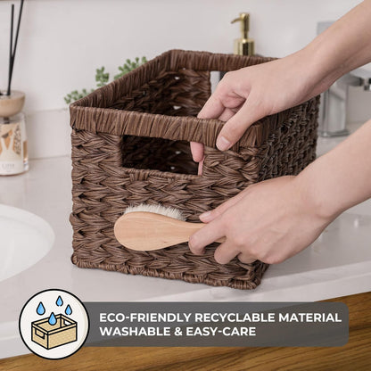 GRANNY SAYS Wicker Storage Baskets for Shelves, Wicker Baskets for Organizing, Waterproof Woven Basket for Pantry, Rectangle Basket for Shlef, Brown, 2-Pack