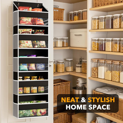 SpaceAid Over The Door Organizer with 5 Large Pockets and 10 Mesh Side Pockets, 5 Layers Door Organizer Hanging with Clear Window for Bedroom, Bathroom, Pantry and Nursery, Gray