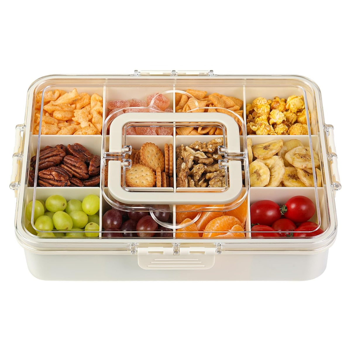 Xyptorix Snack Box Container for Kids - Adjustable 12-Compartment Snack Containers, Reusable Bento Box, Dishwasher Safe, BPA-Free, Perfect for School, Travel, Camping & Picnic, Ivory White