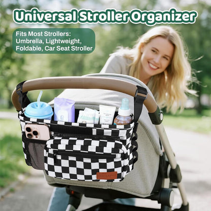 Guiseapue Universal Stroller Organizer with Cup Holder: Baby Essentials, Stroller Caddy Accessories with Detachable Phone Bag, Non-Slip Straps, Fits for Uppababy, Baby Jogger, New Moms Baby Gifts