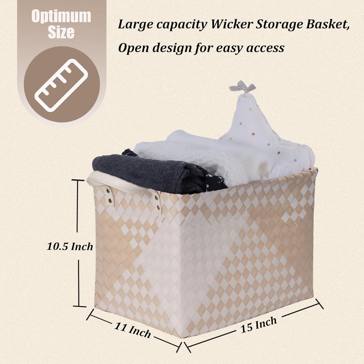 BROWNLILY Handwoven Clothes Basket Laundry Hampers Large Wicker Storage Baskets for Shelves Blankets Closet Storage Bins Car Bedroom Bathroom Organizers and Storage Bath (Pack of 4, Brown)