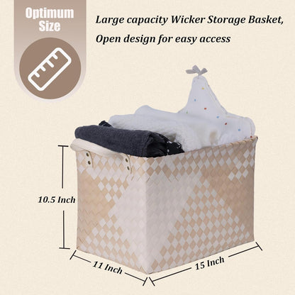 BROWNLILY Handwoven Clothes Basket Laundry Hampers Large Wicker Storage Baskets for Shelves Blankets Closet Storage Bins Car Bedroom Bathroom Organizers and Storage Bath (Pack of 4, Brown)