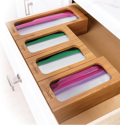 Seville Classics Bamboo Premium Organizer Storage Bins for Kitchen Silverware, Pantry, Closet, Office Desk, Pens, Utensils, Makeup, K Cup, Bamboo, Bag Holder Bin Set