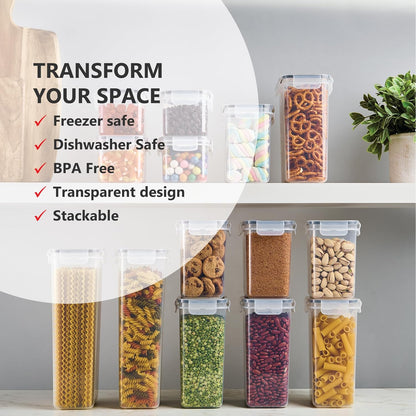 DWËLLZA KITCHEN Airtight Food Storage Container Set - 8 Pieces 1.4L - Plastic BPA Free Kitchen Pantry Storage Containers with Lids - Dishwasher Safe - Include 8 Labels - Keeps Food Fresh & Dry