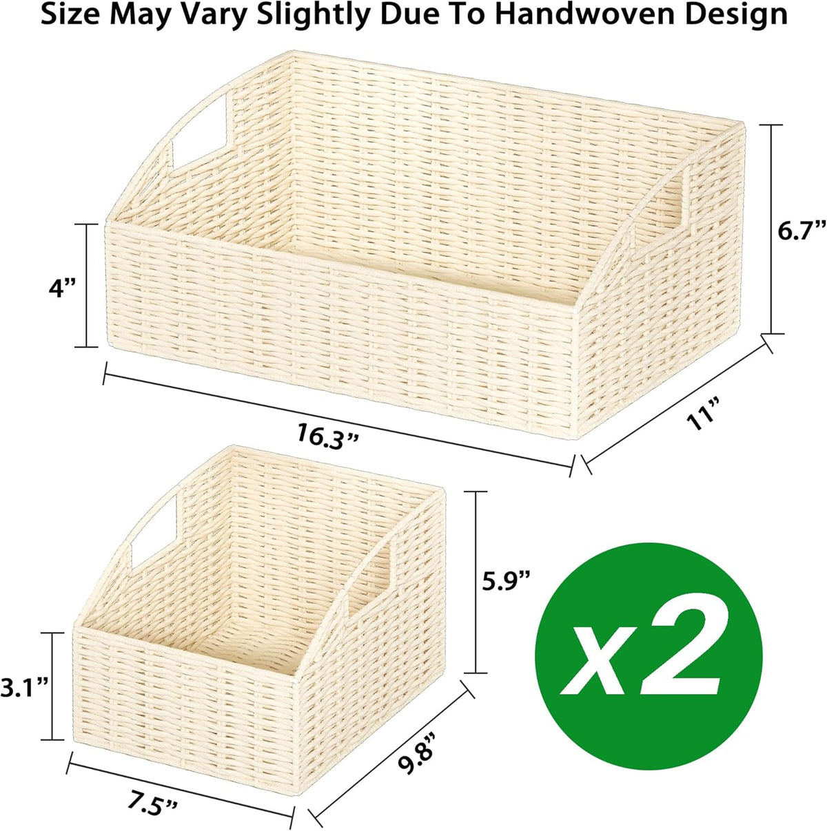 Rattan Storage Baskets, Handwoven Wicker Storage Bins with Built-in Handles, Storage Container Baskets for Shelves, Bedroom, Bathroom, Laundry Room or Kitchen(Natural)