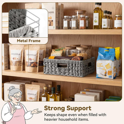GRANNY SAYS Wicker Storage Baskets for Shelves, Wicker Baskets for Organizing, Waterproof Woven Basket for Pantry, Rectangle Basket for Shlef, Brown, 2-Pack
