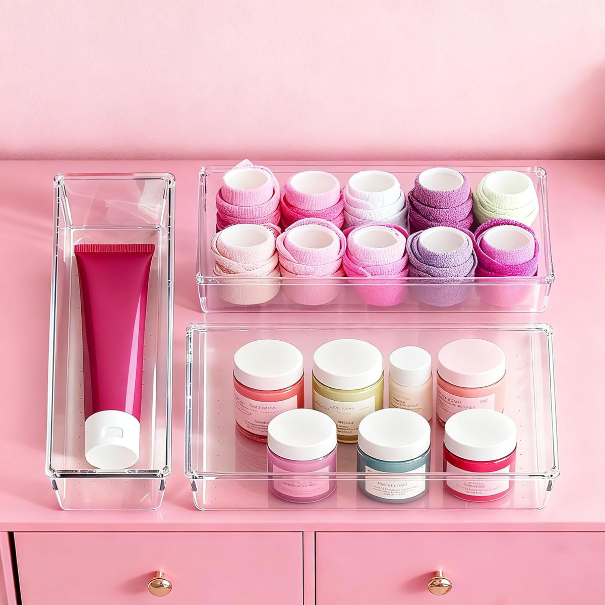 Criusia Large Drawer Organizer Bins | Complete 5 Size Clear Plastic Kitchen Drawer Organizers for Utensils | Bathroom Drawer Organizer Trays | Versatile for Makeup Office Organization