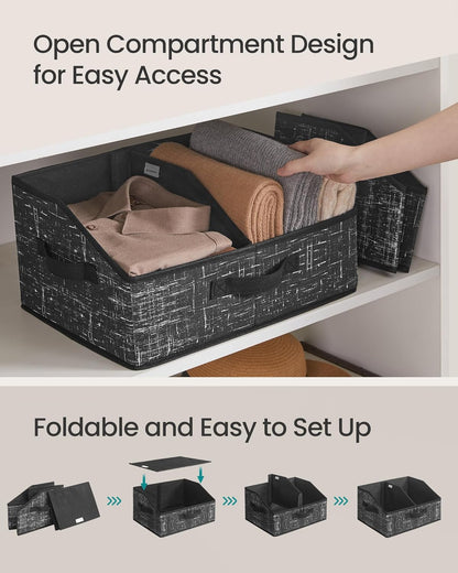 SONGMICS Set of 6 Storage Baskets, Foldable Storage Bins, Fabric Boxes, 15.7 x 11.8 x 7.9 Inches, Closet Storage Organizers, 3 Handles, for Bedroom, Living Room, Summer Sand URFB0140K01