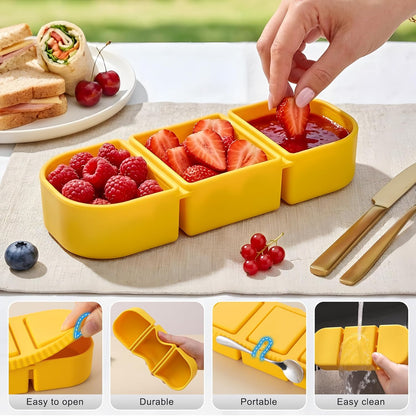 Silicone Reusable Snack Containers with Lids - 8 oz Double Compartment Snackle Box for Kids & Adults, BPA-Free & Leakproof, Small for Dressing, Snacks, School, Office, Picnic
