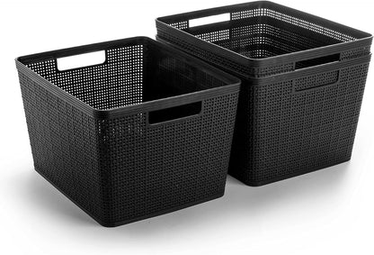 BINO | Woven Plastic Basket | Small (Natural), 5-Pack | THE JUTE COLLECTION | Home Organization, Space - Saving Storage, Stylish Design | Jute Basket | Plastic Storage Basket