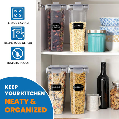 Cereal Storage Containers 4L Food Grade and BPA Free Sets with Lids Kitchen Storage & Organisation Food Containers Large Kitchen Organiser for Cornflakes (Single Unit)