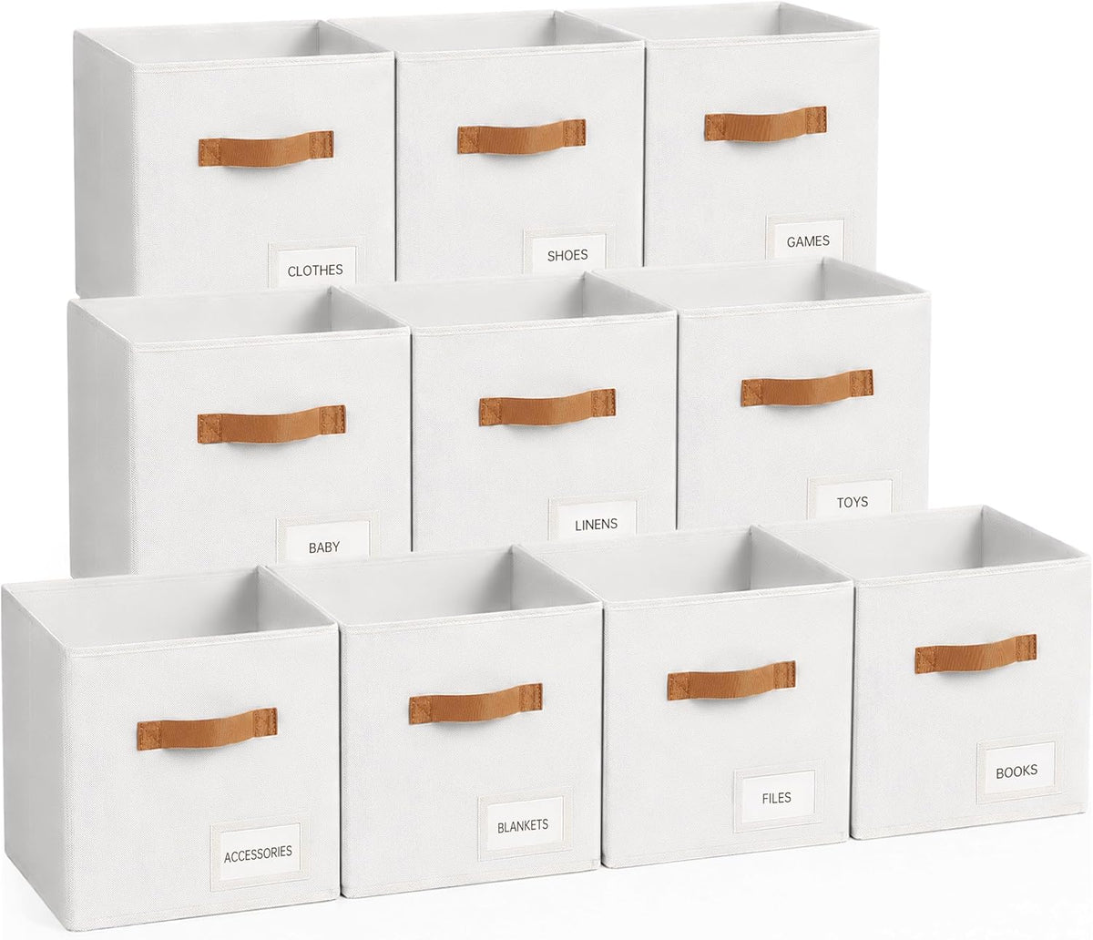 Storage Cubes, 11 Inch Fabric Storage Cubes Organizer Bins with Labels, Odor-Free & Sturdy PP Structure, Cubby Baskets for Closet, Shelves, Toys & Nursery (Beige)