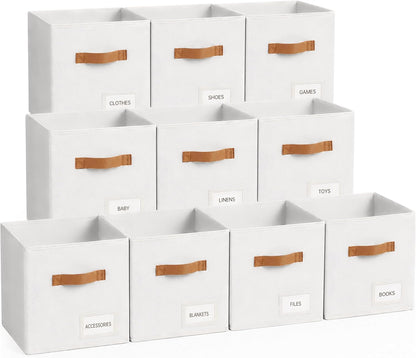 Storage Cubes, 11 Inch Fabric Storage Cubes Organizer Bins with Labels, Odor-Free & Sturdy PP Structure, Cubby Baskets for Closet, Shelves, Toys & Nursery (Beige)