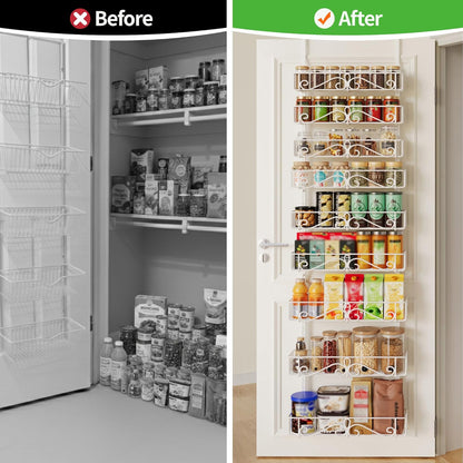 6-Tier Over the Door Pantry Organizer, Pantry Organization And Storage, Hanging Storage Organizer Spice Rack Metal Shelving for Home & Kitchen, Office Laundry Room Bathroom Black