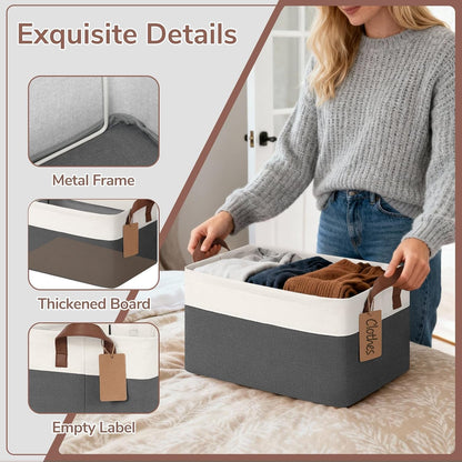 CHICVITA 4 Pack Large Storage Baskets for Shelves, Collapsible Closet Organizer Bins with Metal Frame, Fabric Storage Bins for Clothes Towels Organization, 16.8" x 11" x 9.8", Beige