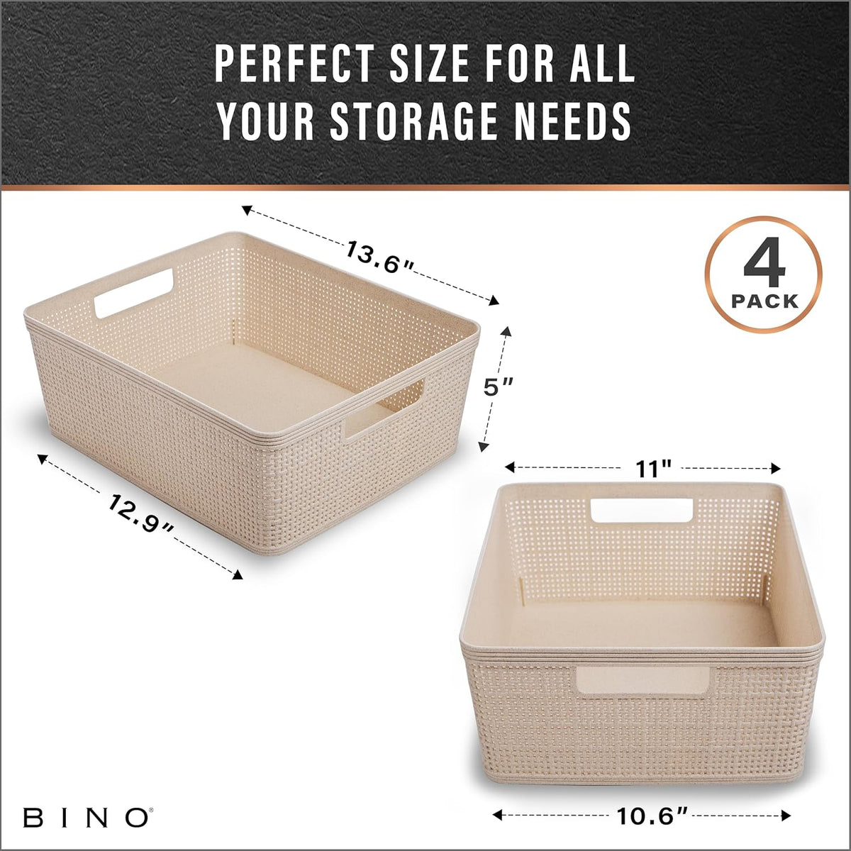 BINO | Woven Plastic Basket | Small (Natural), 5-Pack | THE JUTE COLLECTION | Home Organization, Space - Saving Storage, Stylish Design | Jute Basket | Plastic Storage Basket