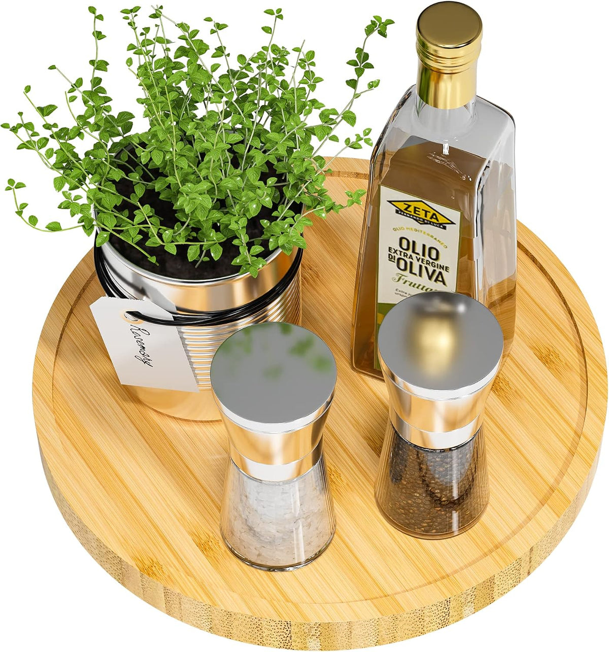 Lazy Susan Organizer, 10 Inch Non-Skid Bamboo Turntable Organizer for Salt Pepper Olive Oil and Spices Next to Stove, Wooden Lazy Susan for Table or Kitchen Countertop Organizer
