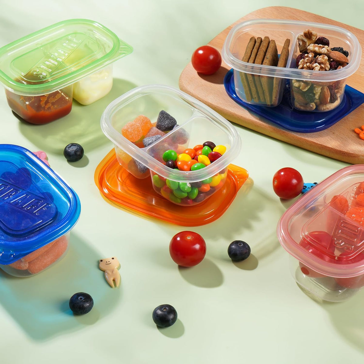 ALFEVA Reusable Snack Containers with Lids Portion control, Camping Essentials,Meal Prep Containers for Kids adults On the Go Meals, 10 Forks, Snack Pack Containers for Travel