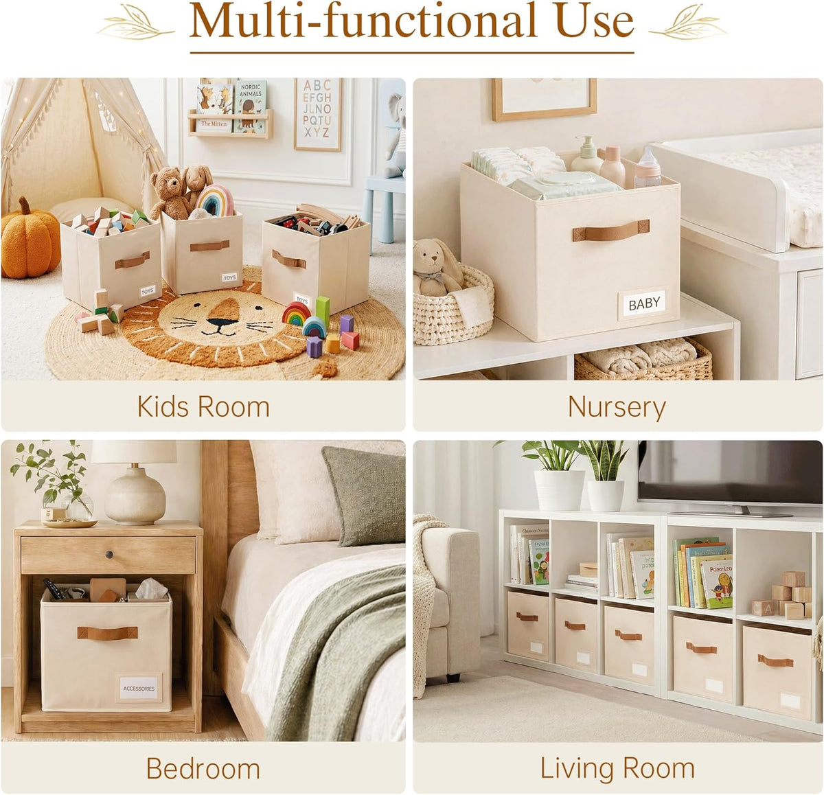 Storage Cubes, 11 Inch Fabric Storage Cubes Organizer Bins with Labels, Odor-Free & Sturdy PP Structure, Cubby Baskets for Closet, Shelves, Toys & Nursery (Beige)