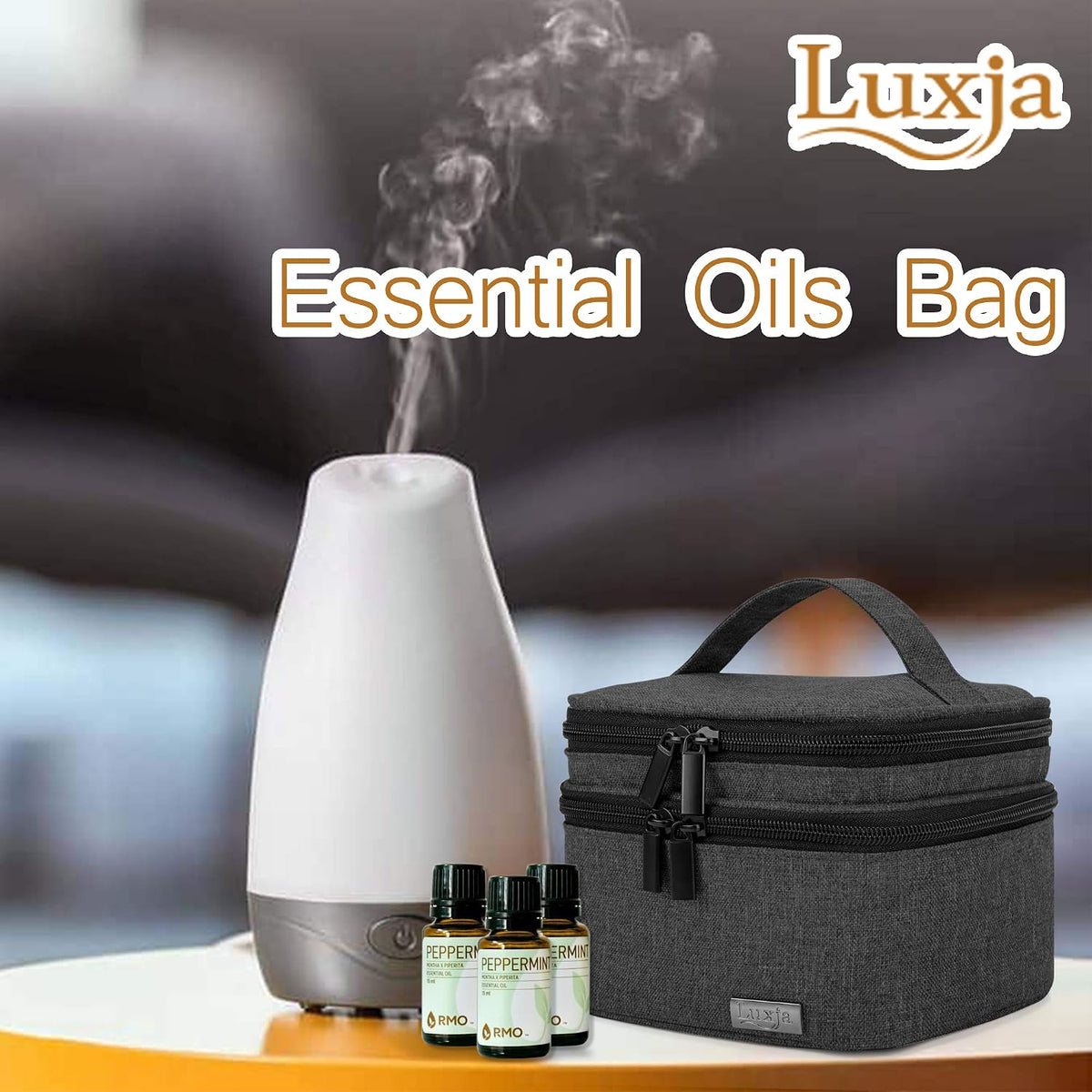 LUXJA Essential Oil Carrying Case - Holds 30 Bottles (5ml-30ml, Also Fits for Roller Bottles), Double-Layer Organizer for Essential Oil and Accessories, Black (Bag Only)