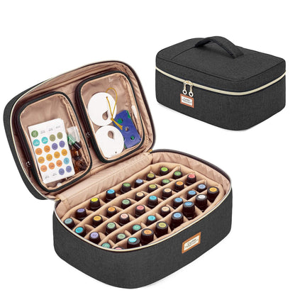 CURMIO Essential Oil Storage Case for 40 Bottles (5ml-30ml), Essential Oils Organizer Case with 2 Detachable Visible Pouches and Portable Handle, Patented Design, Gray (Bag Only)