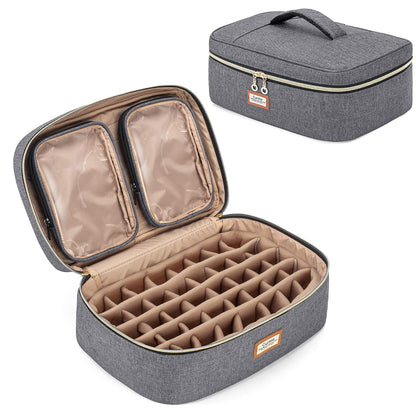 CURMIO Essential Oil Storage Case for 40 Bottles (5ml-30ml), Essential Oils Organizer Case with 2 Detachable Visible Pouches and Portable Handle, Patented Design, Gray (Bag Only)