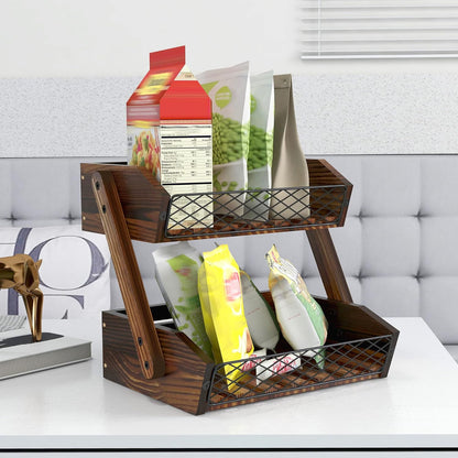 Dorhors Fruit Basket for Kitchen,Fruit Bowl,Kitchen Counter Organizer,Wooden Vegetable Holder for Countertop,Bread Storage Basket Stand(3 Tier)