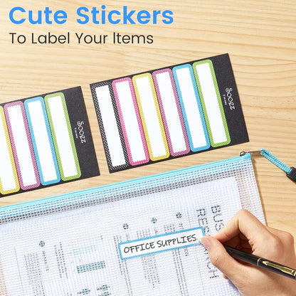 Sooez Mesh Zipper Pouch with Sticky Labels, A4 Mesh Bags, Sturdy Letter Size File Folders Organizer, Office School Classroom Teacher Supplies, Toy Storage Bag Board Game Puzzles Organization