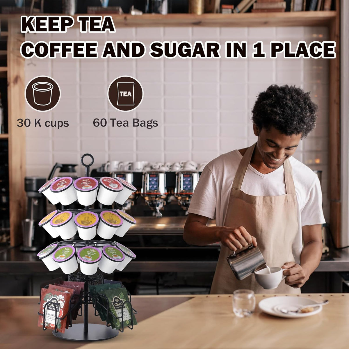 4-Tier K-Cup Holder Compatible with 36 K-Cups, Coffee Pod Carousel, Coffee Pod Storage Stand Detachable Organizer for Countertop, Spins 360-Degrees