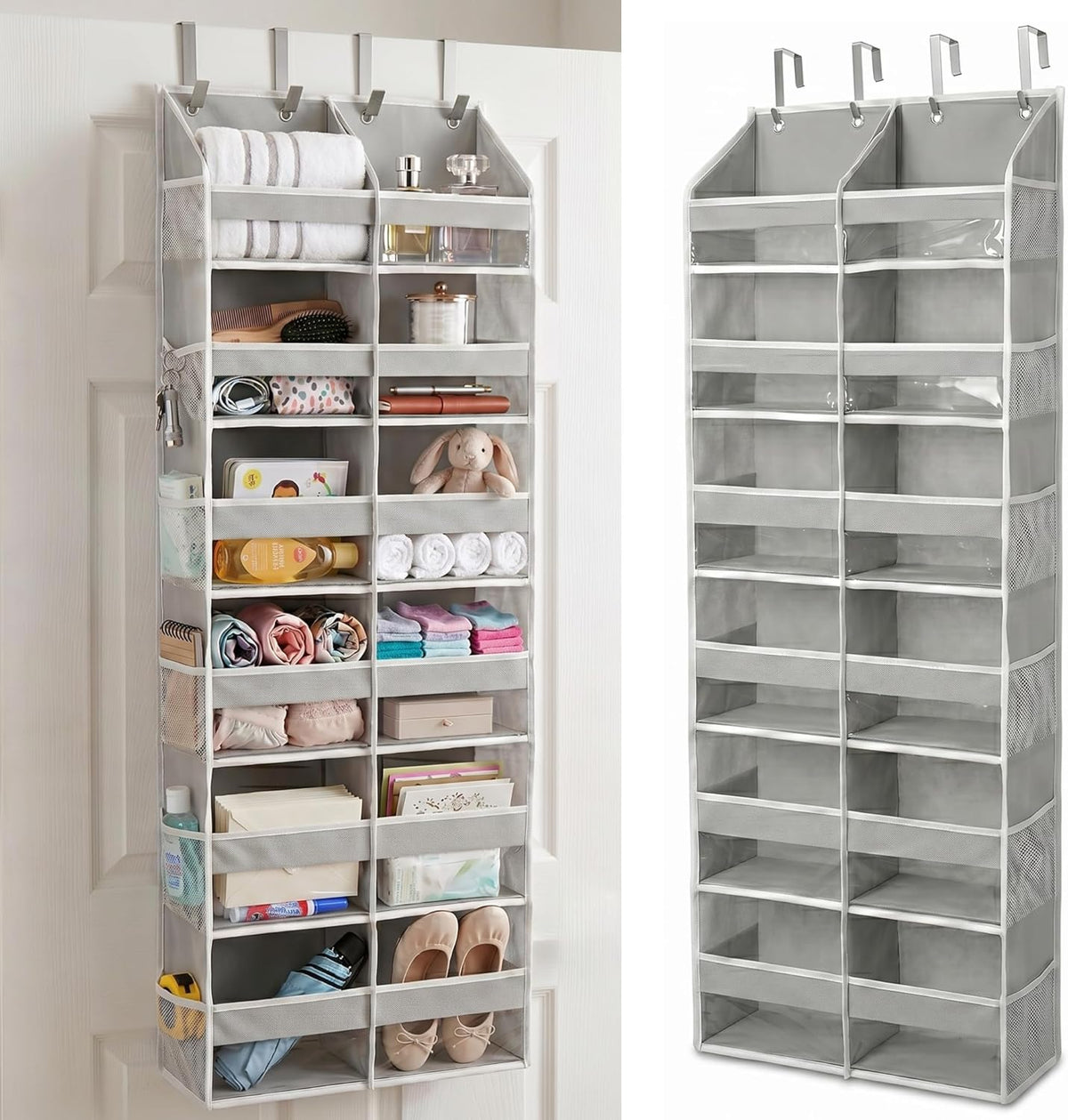 HOMELUX THEORY UPGRADED 6 Tiers Over The Door Organizer Hanging - 100D EXTRA THICK & 50lbs HUGE CAPACITY, 12 Side Mesh Pockets Over The Door Shoe Organizer, Hanging Closet Organizer (Ivory, 1pc)