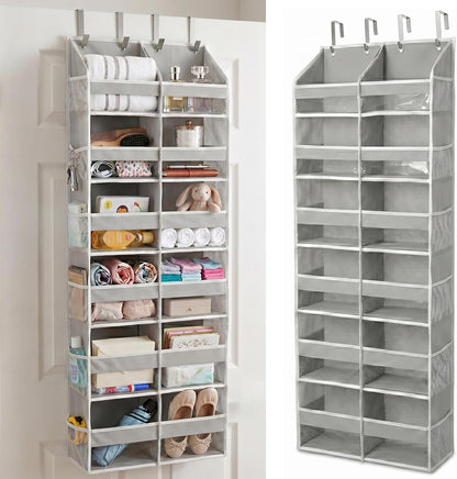 HOMELUX THEORY UPGRADED 6 Tiers Over The Door Organizer Hanging - 100D EXTRA THICK & 50lbs HUGE CAPACITY, 12 Side Mesh Pockets Over The Door Shoe Organizer, Hanging Closet Organizer (Ivory, 1pc)