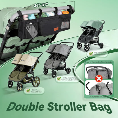 Guiseapue Universal Stroller Organizer with Cup Holder: Baby Essentials, Stroller Caddy Accessories with Detachable Phone Bag, Non-Slip Straps, Fits for Uppababy, Baby Jogger, New Moms Baby Gifts