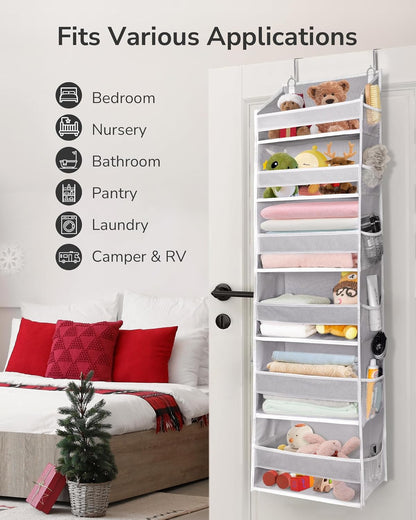 ULG Over The Door Organizer with 6 Large Pockets 12 Side Pockets, 50lbs Weight Capacity Door Hanging Organizer for Bedroom, Bathroom, Pantry, Nursery Storage, Beige