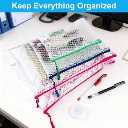24 Pcs Mesh Zipper Pouch Bags, Plastic Zipper Pouches for Classroom in 8 Sizes, Waterproof Mesh Zipper Bags for Organizing, Clear Zipper Pouches for Organizing, Travel, Office Supplies