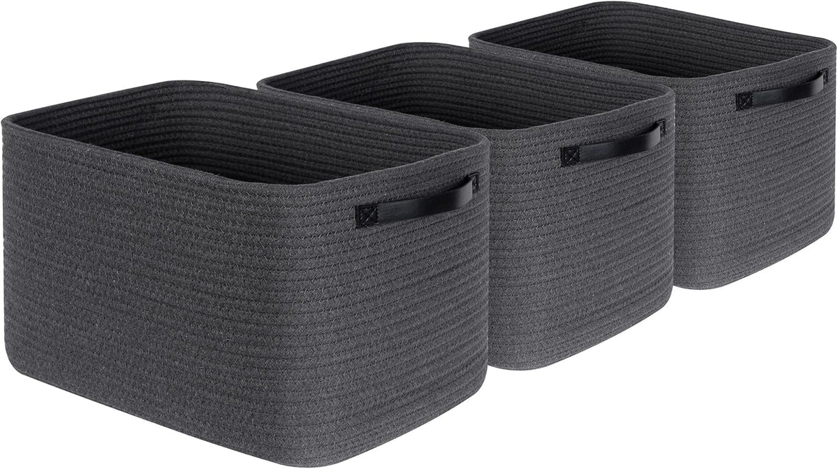 MINTWOOD Design 3-Pack Decorative Woven Storage Baskets for Shelves, Cube Bin Box for Organizing Books, Shoes, Dog Toys, Pantry Closet and Living Room Organizer, Oatmeal Brown